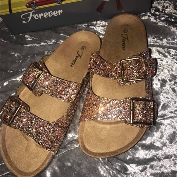 glitter birkenstock style sandals